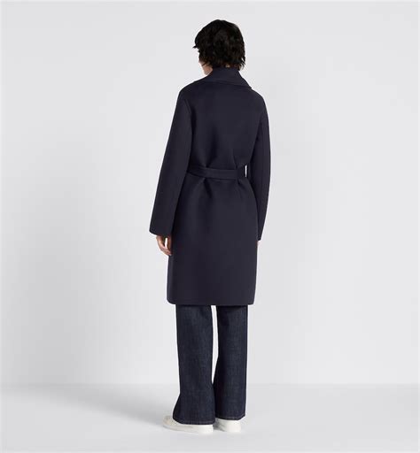 Manteau ceinturé Laine vierge double face bleue 